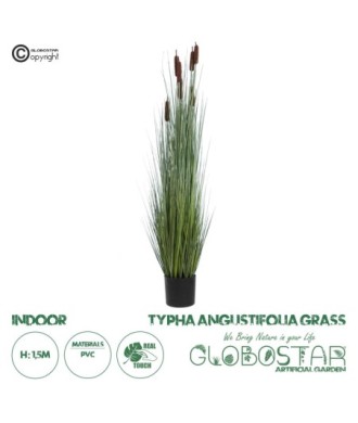GloboStar® Artificial Garden TYPHA ANGUSTIFOLIA GRASS 20113 Τεχνητό Διακοσμητικό Φυτό Γρασίδι της Τύφας Υ150cm